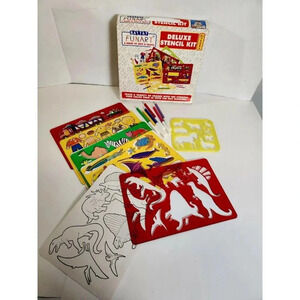 1996 BATTAT Deluxe Stencil Kit Sea life Dinosaurs Animals People & Cars ages 3+